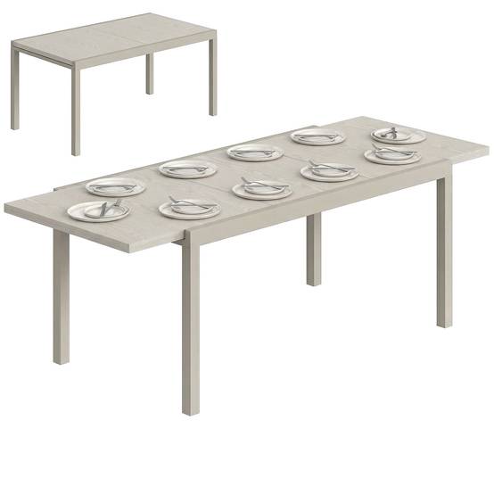 Table de jardin extensible aluminium acier 10 personnes effet bois 214cm gris argent - ComfortXL Outdoor Living - Image 1
