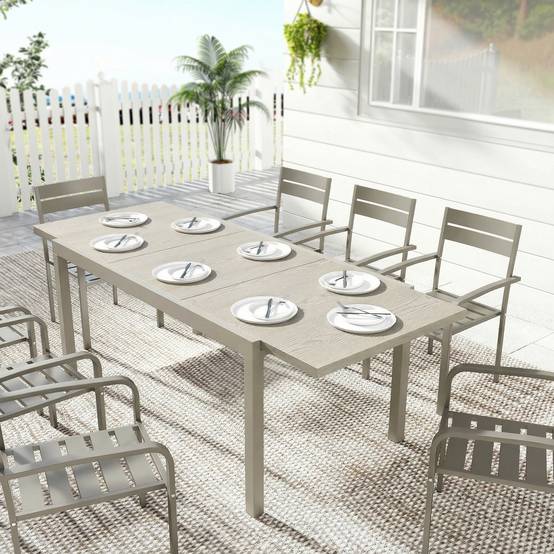 Table de jardin extensible aluminium acier 10 personnes effet bois 214cm gris argent - ComfortXL Outdoor Living - Image 4