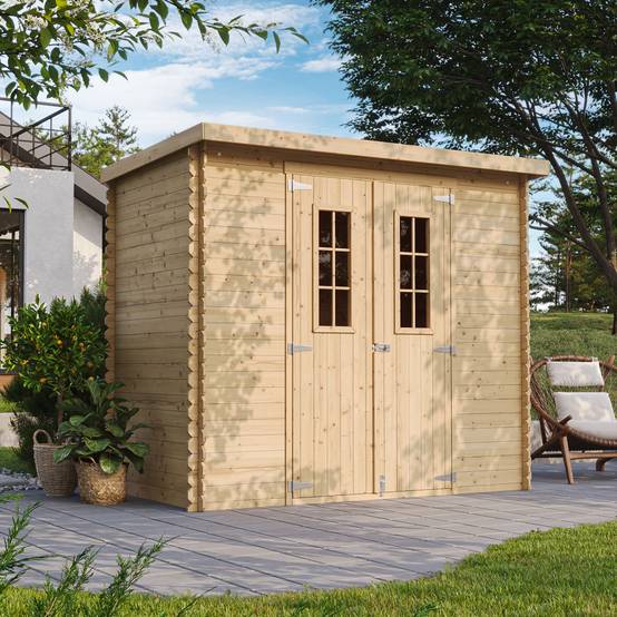 Timbela - Abri de jardin en bois l239xL142xH200cm / 2,63 m² avec sol traité - Petit abri à outils, Local à vélos - 19 mm d’épaisseur - Timbela M310C+M310G - Image 1