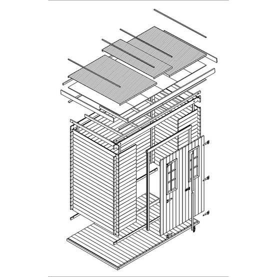 Timbela - Abri de jardin en bois l239xL142xH200cm / 2,63 m² avec sol traité - Petit abri à outils, Local à vélos - 19 mm d’épaisseur - Timbela M310C+M310G - Image 7