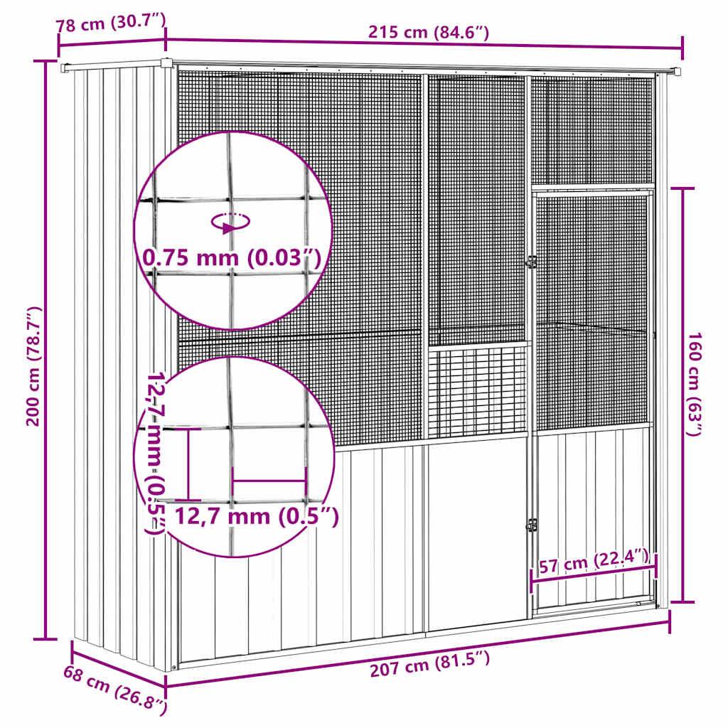 Cage Extérieure Acier Galvanisé Spacieuse Gris 215x78x200cm - ComfortXL Outdoor Living - Image 10