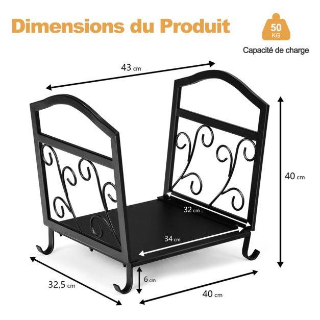 Helloshop26 - Range bûche intérieur porte-bûches métal charge 60 kg pour rangement bois intérieur porte bûche cheminée 43 x 40 x 32 cm - Imagen 2