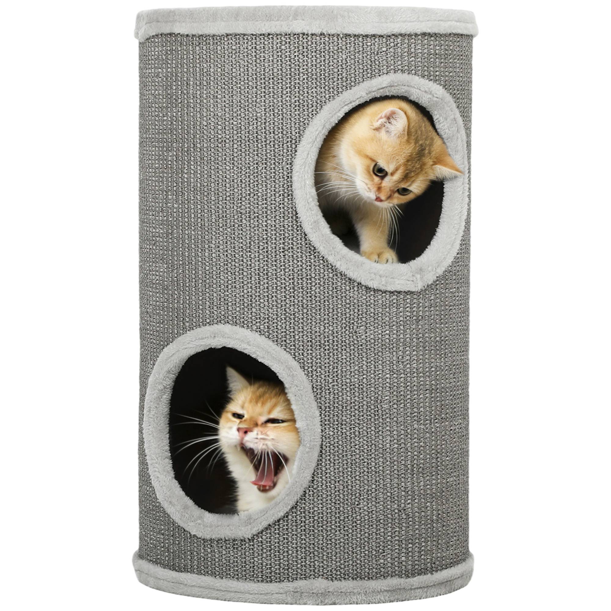 ComfortXL - Tonneau griffoir pour chat en panneaux de particules et sisal Ø 35 x 60 cm gris clair avec 2 niveaux de repos - Image 2