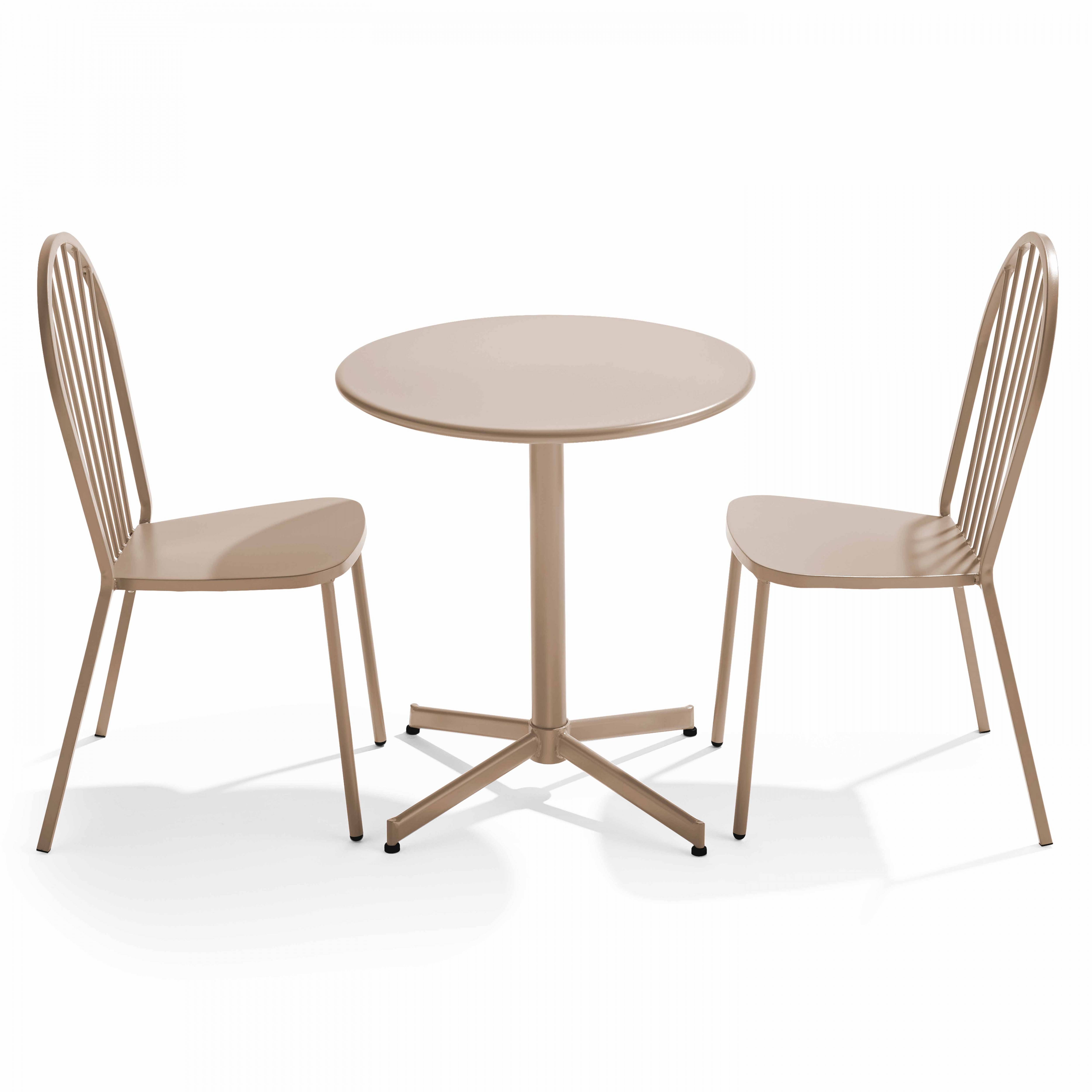 Oviala - Ensemble table ronde et 2 chaises de jardin bistrot en métal taupe Honfleur - Oviala - Imagen 1