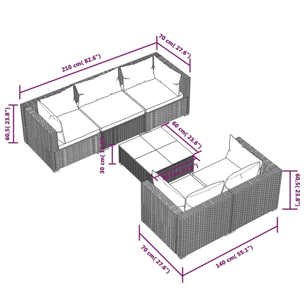 Helloshop26 - Salon de jardin meuble d'extérieur ensemble de mobilier 6 pièces avec coussins résine tressée gris - Imagen 7