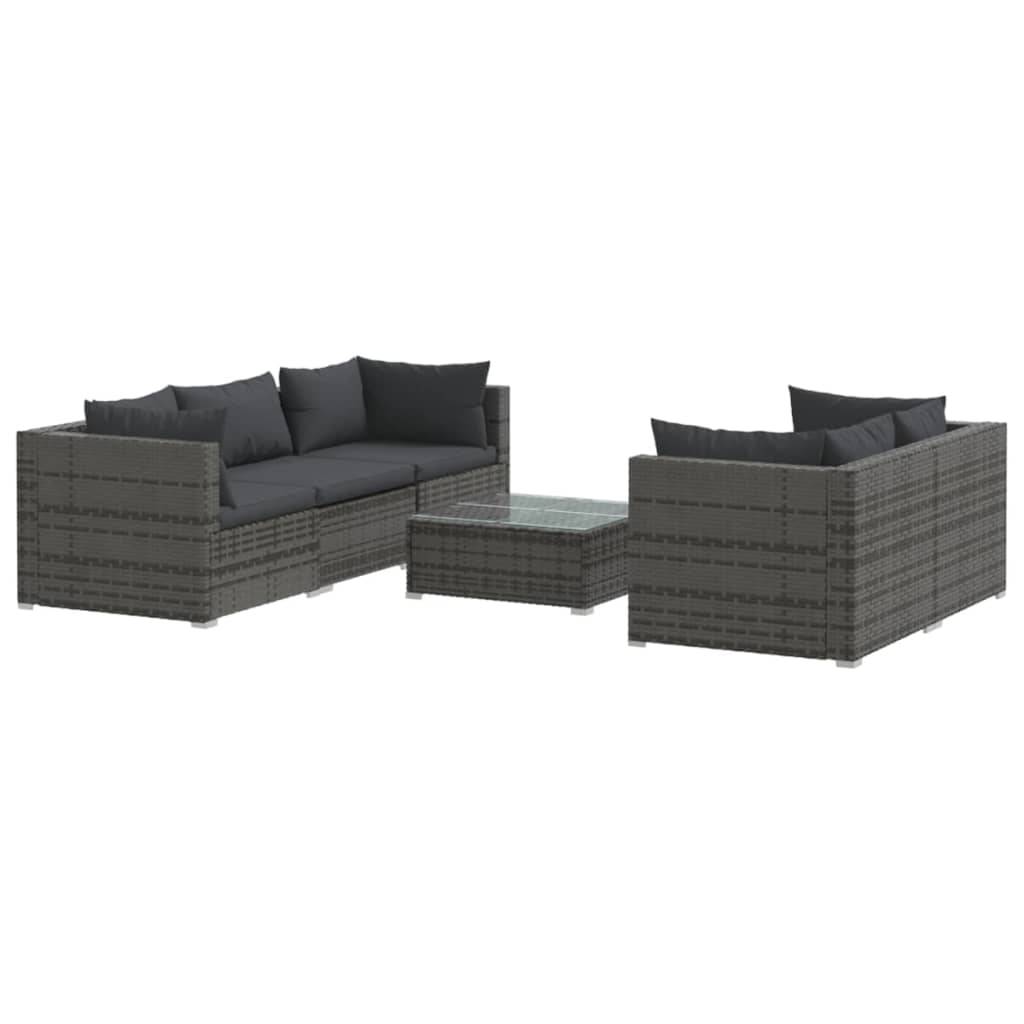 Helloshop26 - Salon de jardin meuble d'extérieur ensemble de mobilier 6 pièces avec coussins résine tressée gris - Imagen 1
