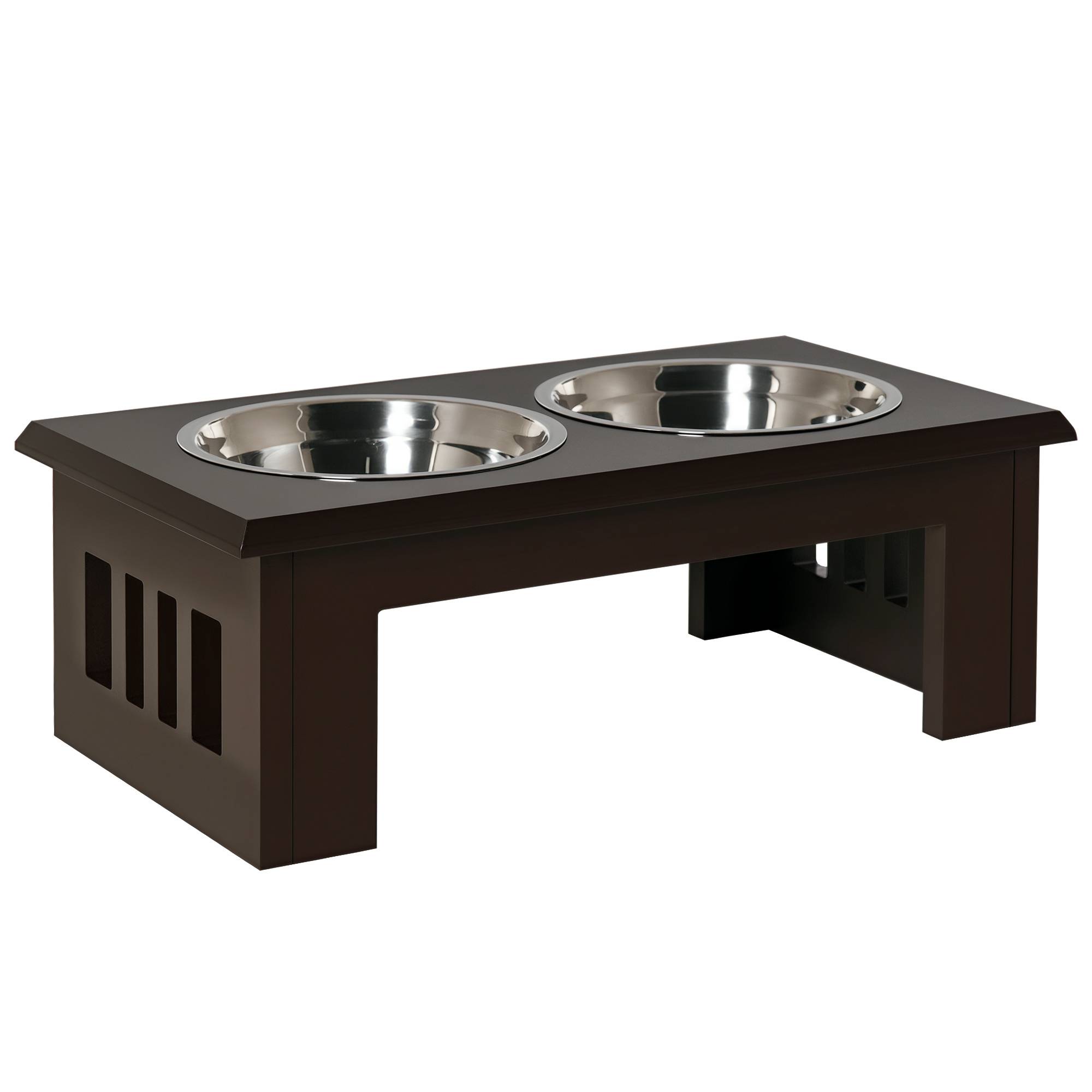 PANGIVO - Support de gamelles pour chien MDF et acier gris 58.4 x 30.5 x 25.4 cm - PANGIVO