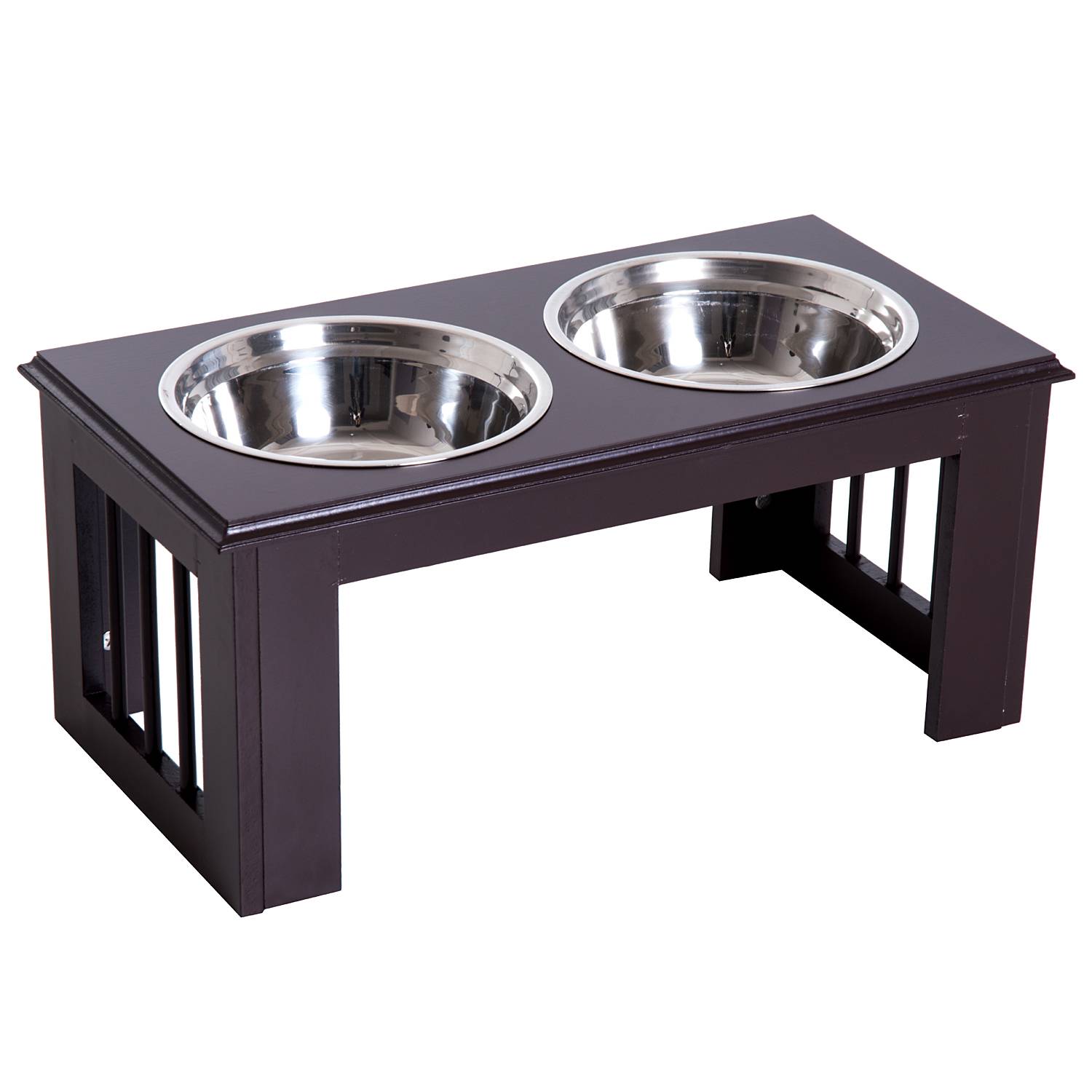 Support de gamelles pour chien MDF et acier gris 58.4 x 30.5 x 25.4 cm - PANGIVO - Image 2