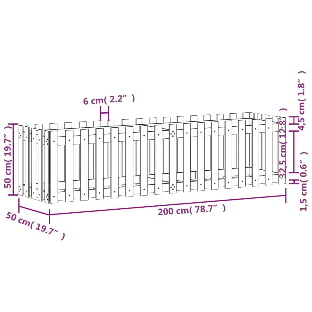 Jardinière | Lit surélevé de jardin design de clôture 200x50x50cm pin massif - Image 8