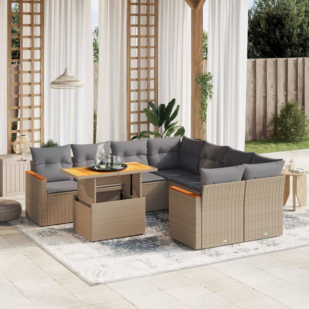Salon de jardin 8 personnes résine tressée avec table modulable pour terrasse Beige – ComfortXL Outdoor Living