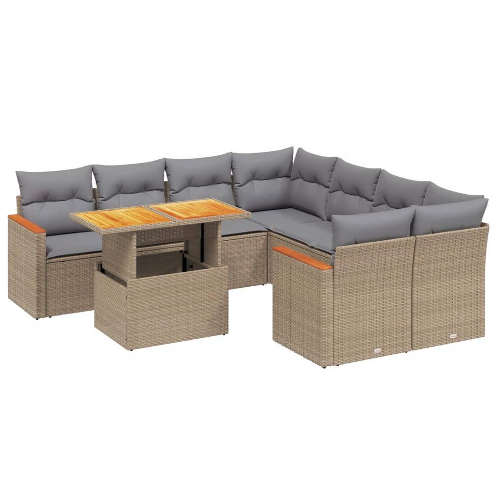 Salon de jardin 8 personnes résine tressée avec table modulable pour terrasse Beige – ComfortXL Outdoor Living - Image 2