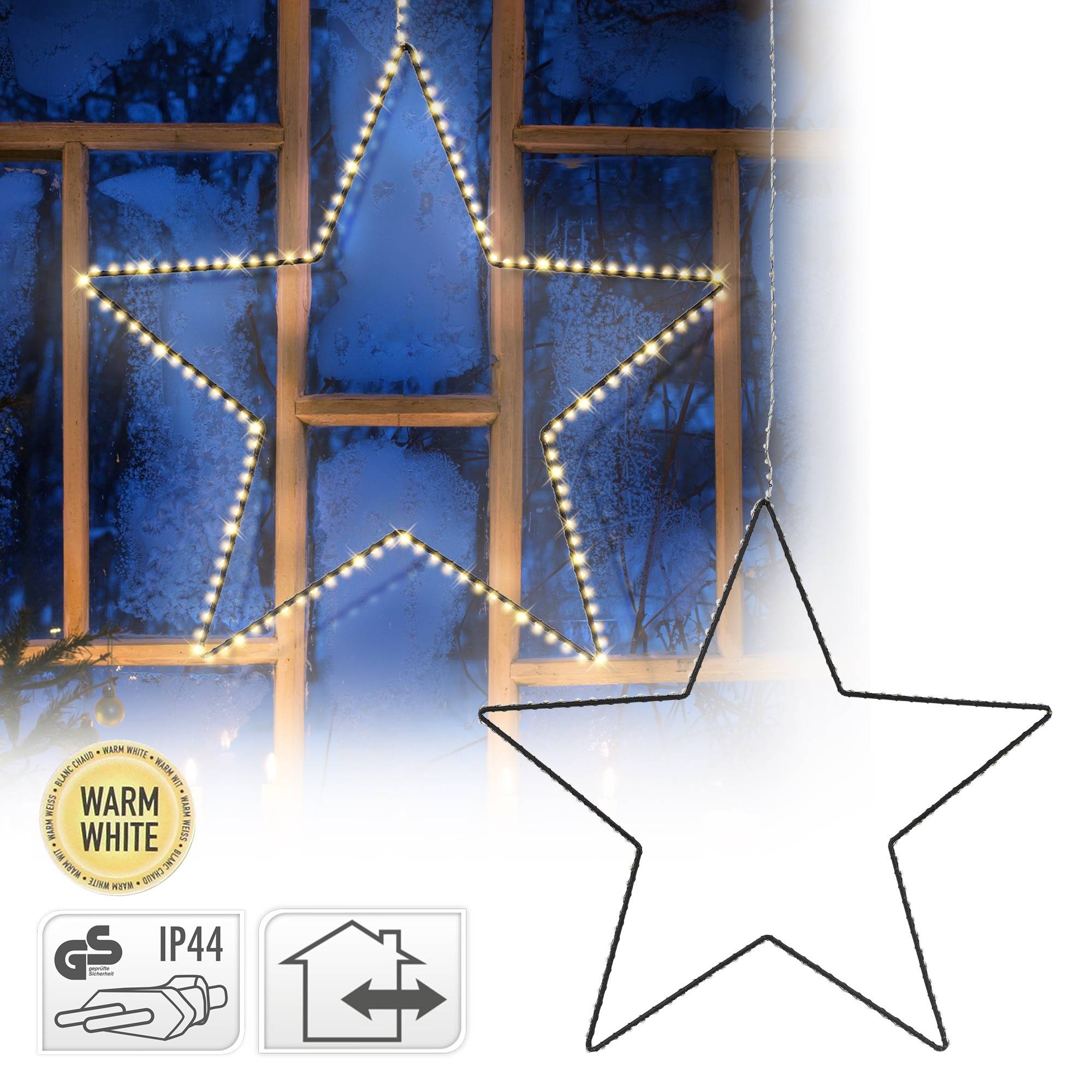 Ecd-Germany - Étoile de Noël 204 LED décoration lumineuse fenêtre sapin minuterie IP44 58 cm - Imagen 2