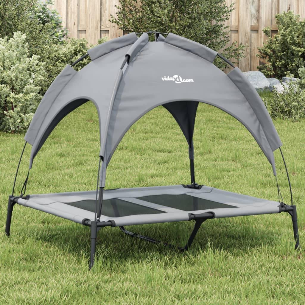 Lit Chien Surélevé avec Auvent Acier pour Jardin et Intérieur Anthracite 92x77cm – ComfortXL Pet Living