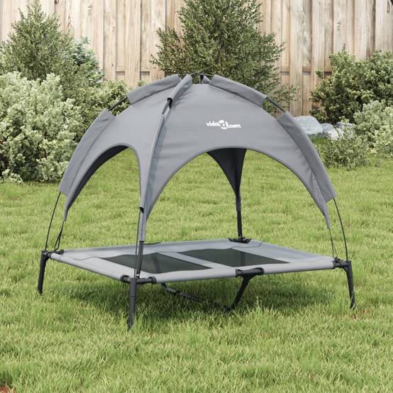 Lit Chien Surélevé avec Auvent Acier pour Jardin et Intérieur Anthracite 92x77cm – ComfortXL Pet Living - Image 3