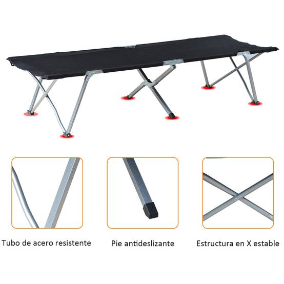 Lit de Camp Pliant Oxford 600D avec Armature Métal, 136 kg, Plage/Randonnée, 193 x 64 x 40 cm, Noir - Image 8