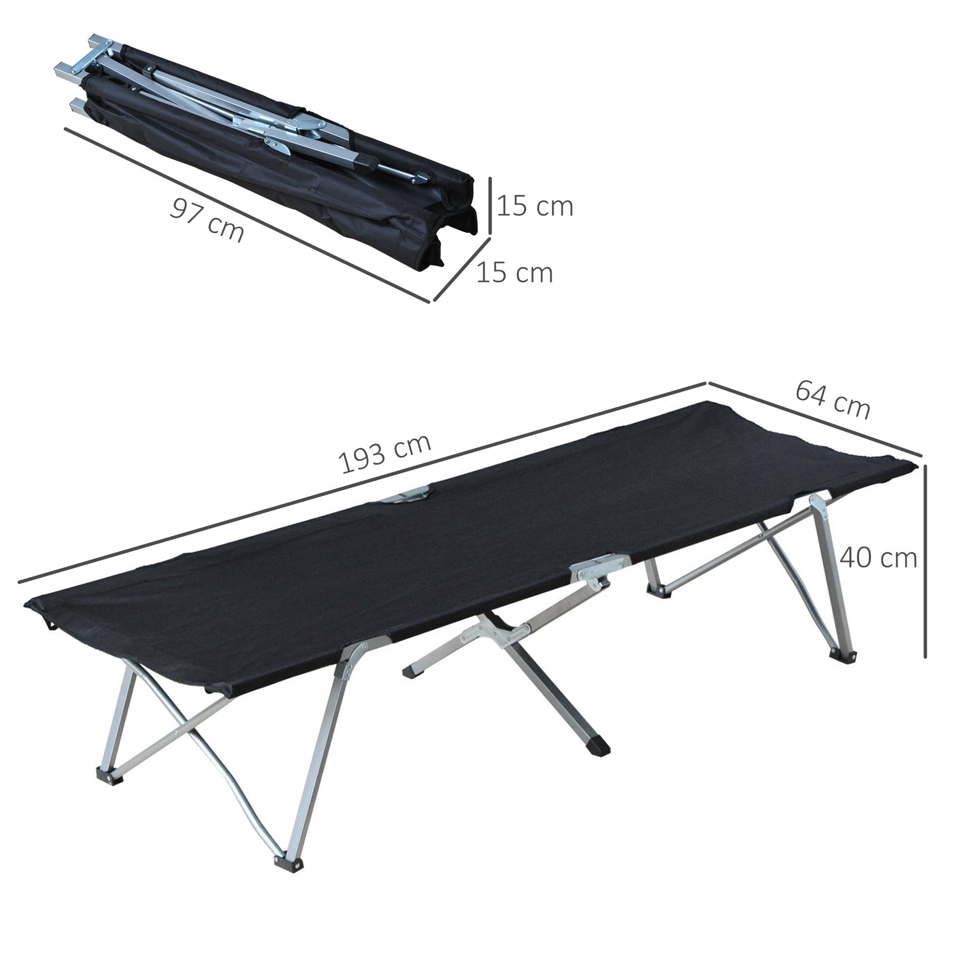 Lit de Camp Pliant Oxford 600D avec Armature Métal, 136 kg, Plage/Randonnée, 193 x 64 x 40 cm, Noir - Image 5