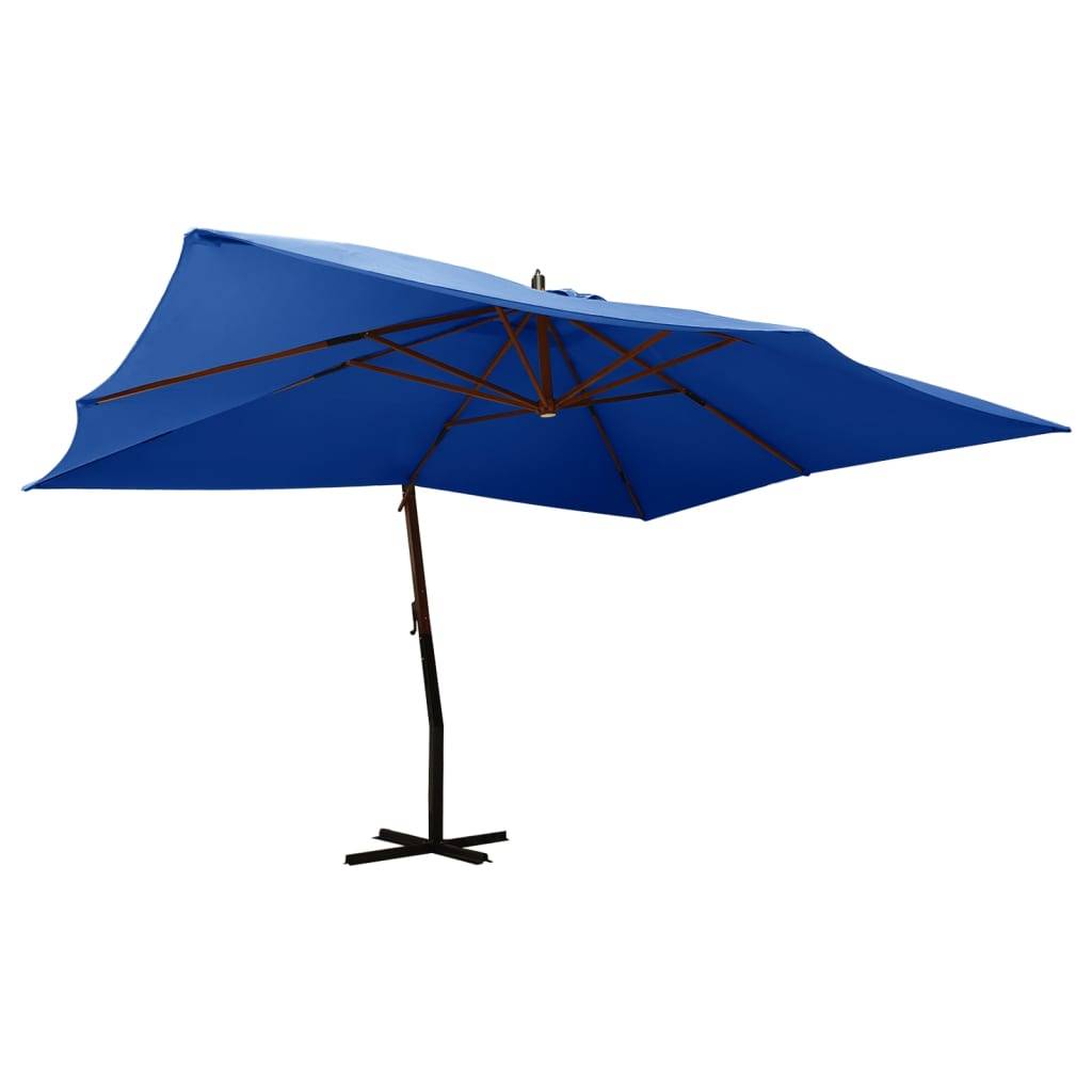 Helloshop26 - Parasol meuble de jardin en porte-à-faux avec mât en bois 400 x 300 cm bleu azuré - Imagen 1