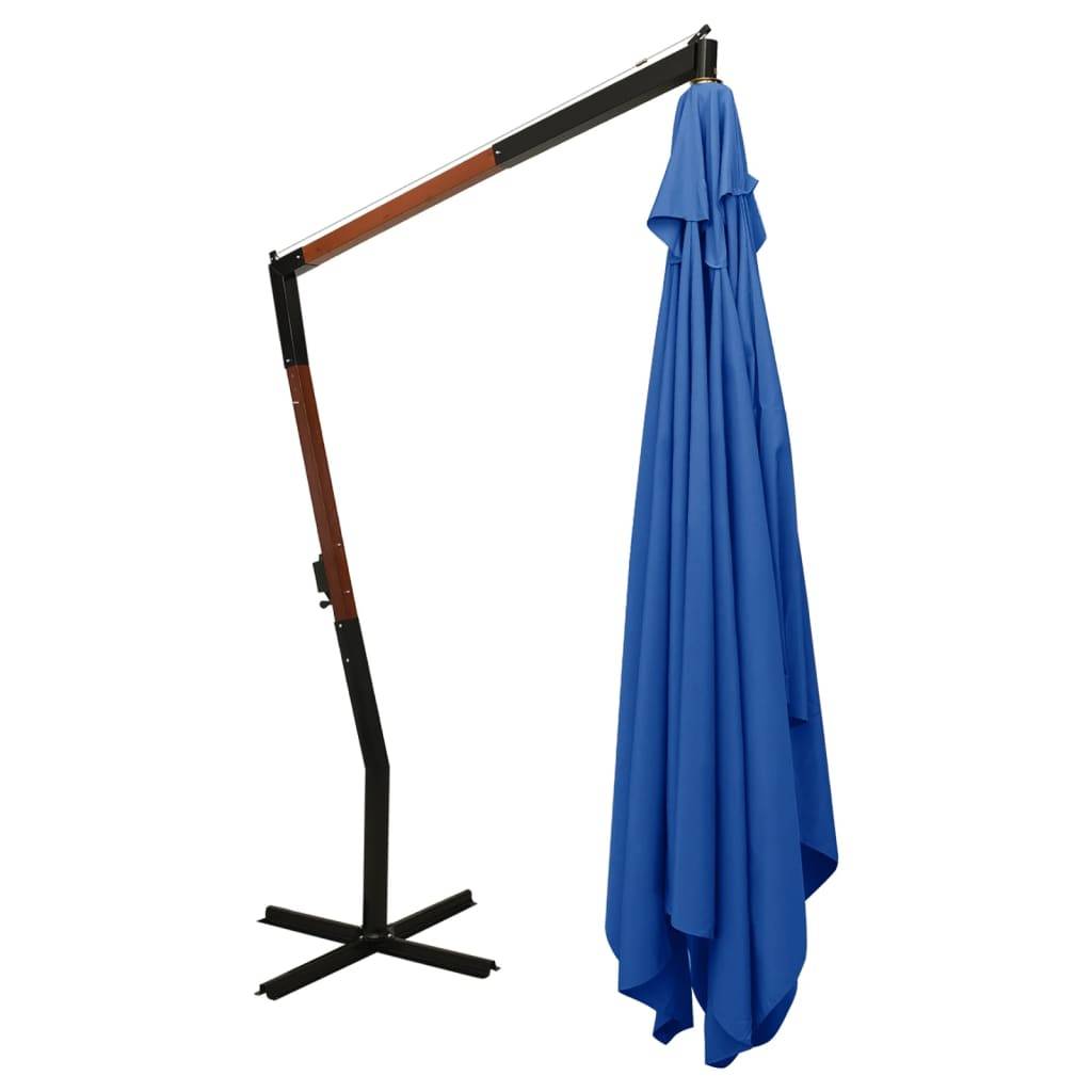 Helloshop26 - Parasol meuble de jardin en porte-à-faux avec mât en bois 400 x 300 cm bleu azuré - Imagen 4