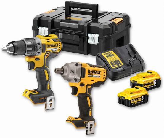 Kit 2 outils XR 18V 5Ah brushless Perceuse visseuse percussion DCD791 + Boulonneuse à chocs DCF894 DEWALT - DCK2077P2T-QW - Image 1
