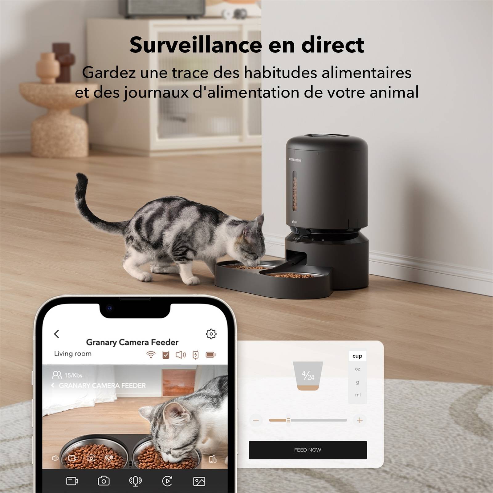 Distributeur automatique de croquettes avec caméra - 5L - Dual Food Granary Noir - Image 3
