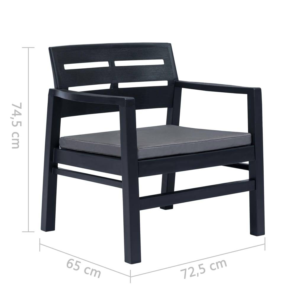 Vidaxl - Salon de jardin 3 pcs Plastique Anthracite vidaXL 45621 - Image 3