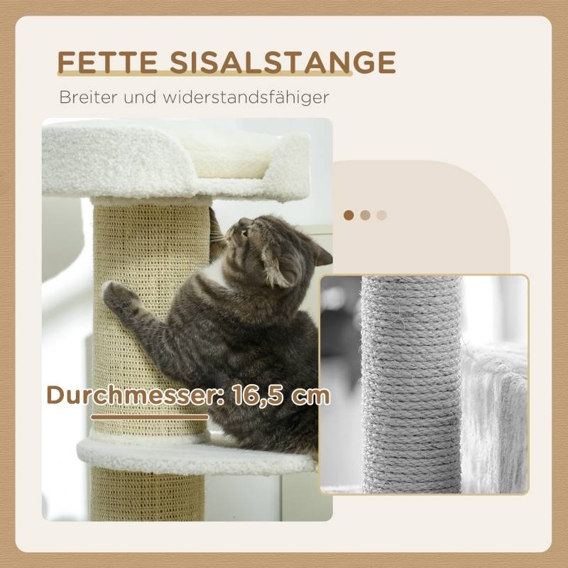 Arbre à chat 91cm avec lit et plateforme en laine d'agneau crème - Image 6