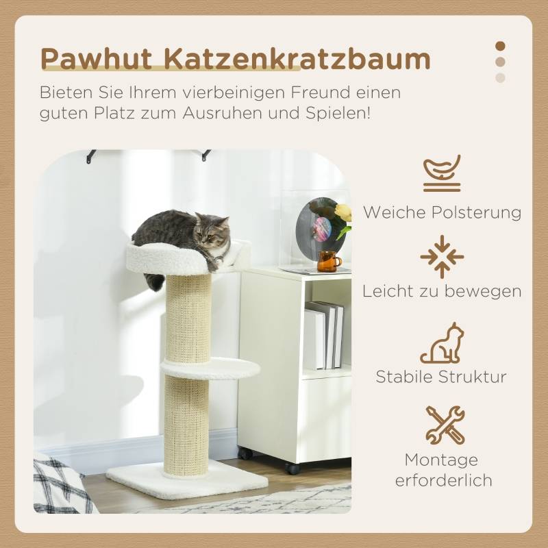 Arbre à chat 91cm avec lit et plateforme en laine d'agneau crème - Image 4