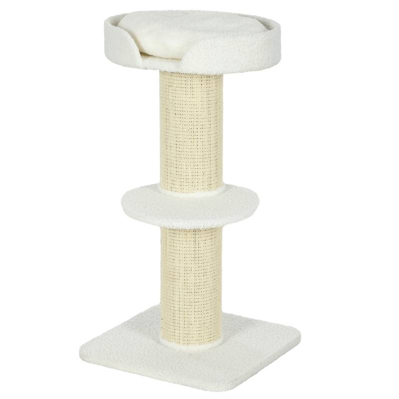 Arbre à chat 91cm avec lit et plateforme en laine d'agneau crème