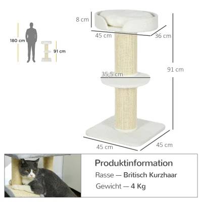 Arbre à chat 91cm avec lit et plateforme en laine d'agneau crème - Image 2