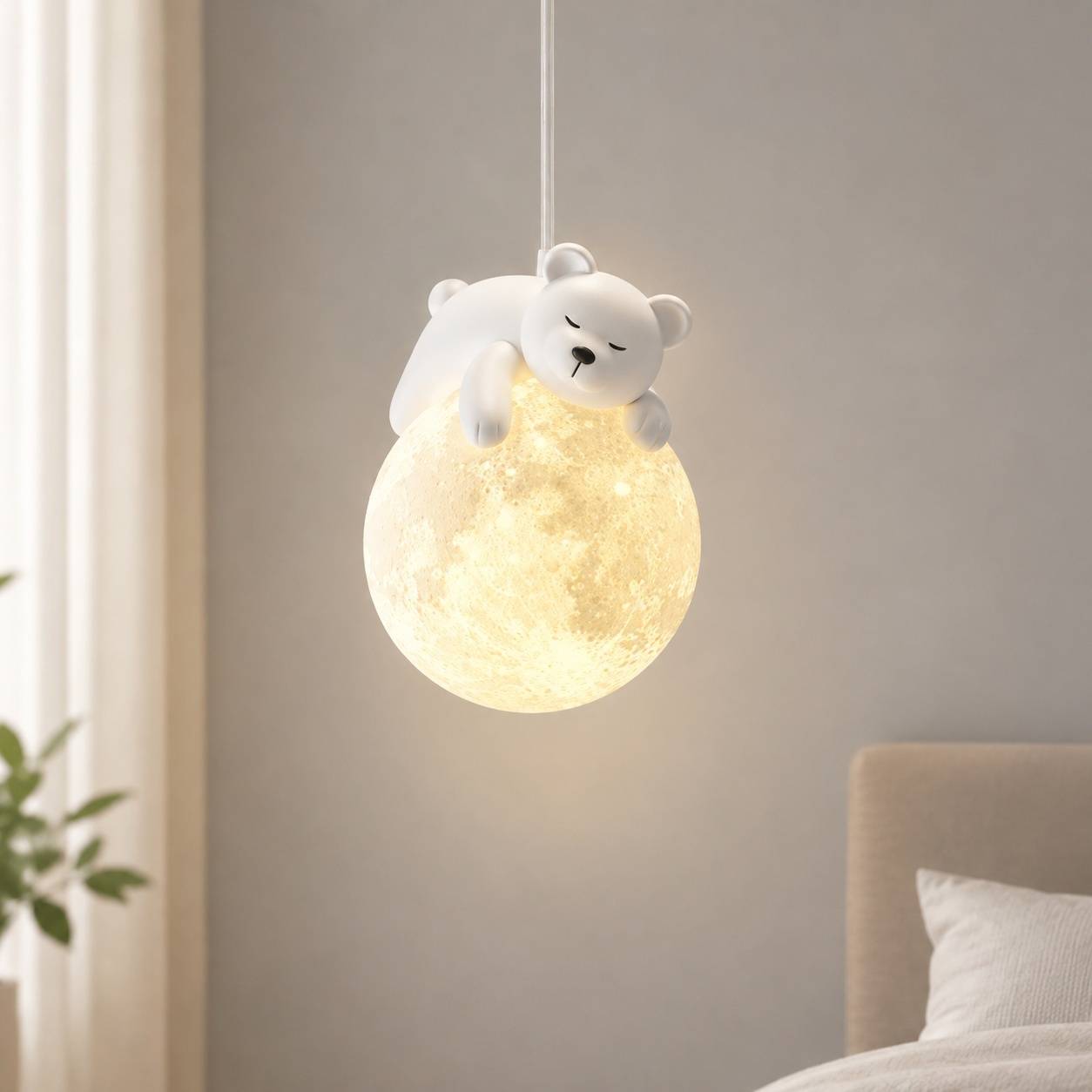 Lampadaire Suspendu 3D Lune Ours Dormant Décoratif LED - Image 2