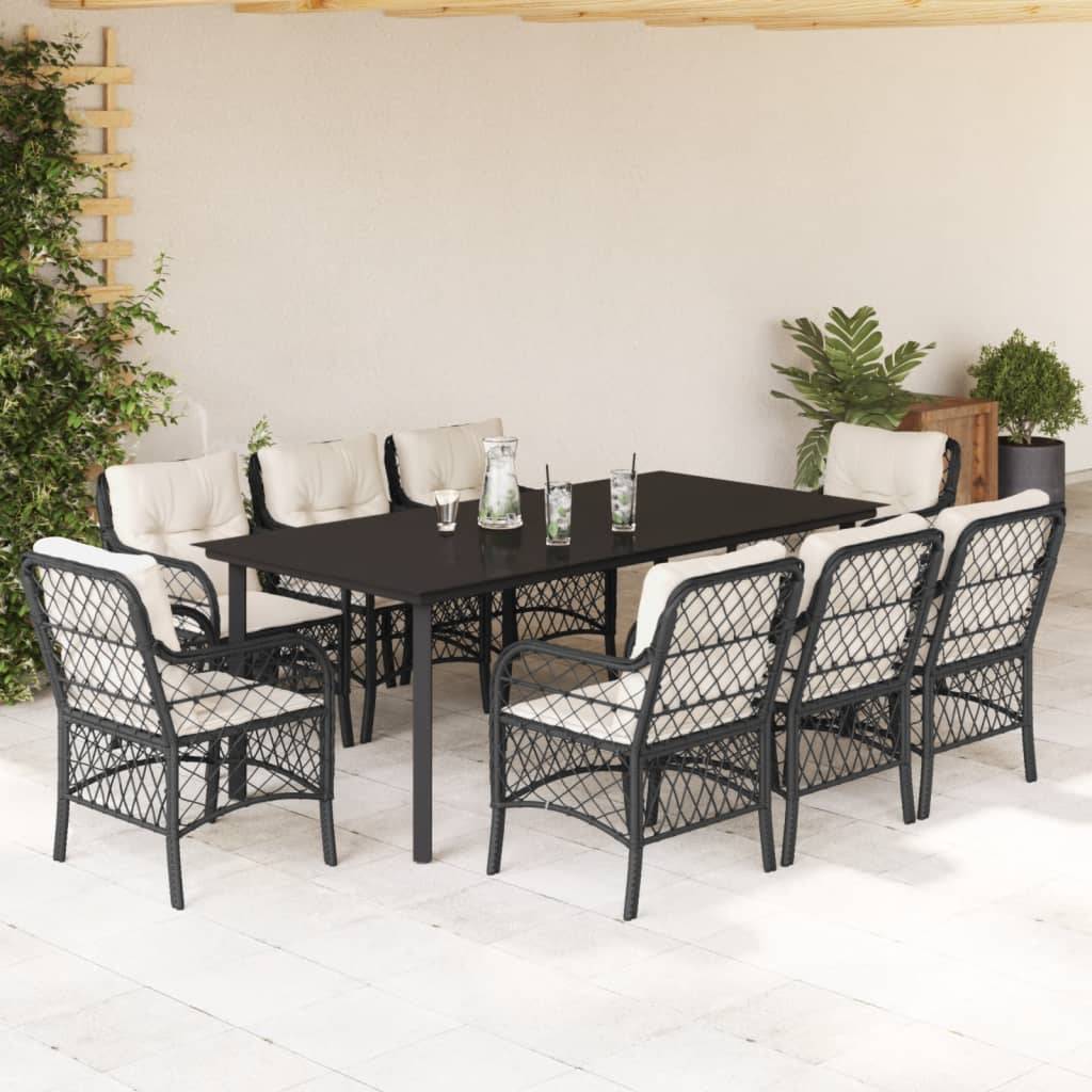 Salon de Jardin 8 Personnes Résine Tressée Grande Table 200cm Verre Coussins Noir – ComfortXL Outdoor Living - Image 1