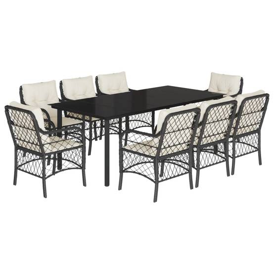 Salon de Jardin 8 Personnes Résine Tressée Grande Table 200cm Verre Coussins Noir – ComfortXL Outdoor Living - Image 2