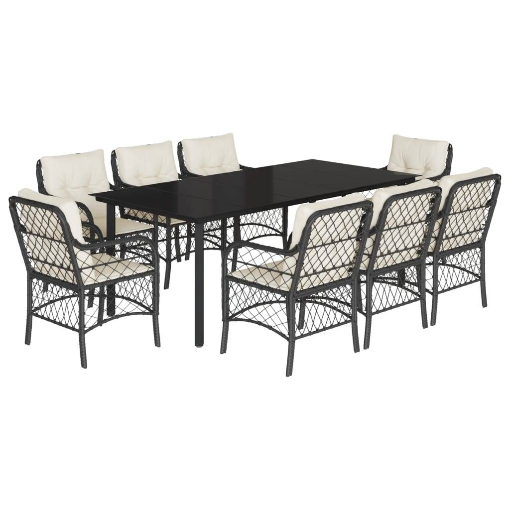 Salon de Jardin 8 Personnes Résine Tressée Grande Table 200cm Verre Coussins Noir – ComfortXL Outdoor Living - Image 2