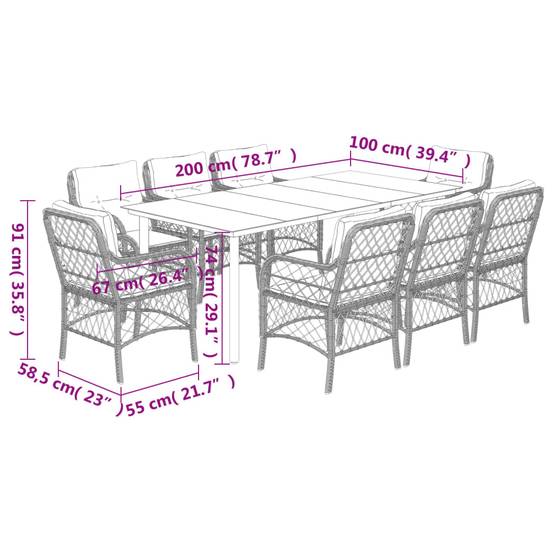 Salon de Jardin 8 Personnes Résine Tressée Grande Table 200cm Verre Coussins Noir – ComfortXL Outdoor Living - Image 7