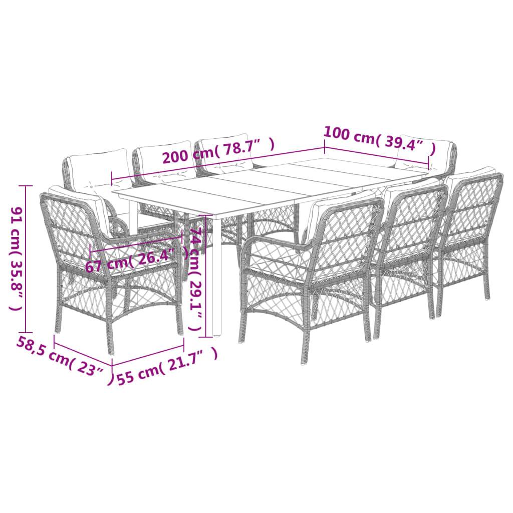 Salon de Jardin 8 Personnes Résine Tressée Grande Table 200cm Verre Coussins Noir – ComfortXL Outdoor Living - Image 7