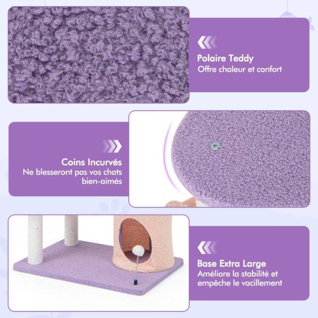 Helloshop26 - Arbre à chat tour à plusieurs niveaux de 167 cm griffoirs recouverts de sisal plate-forme en forme d'avion perchoir en peluche en sisal violet - Imagen 2