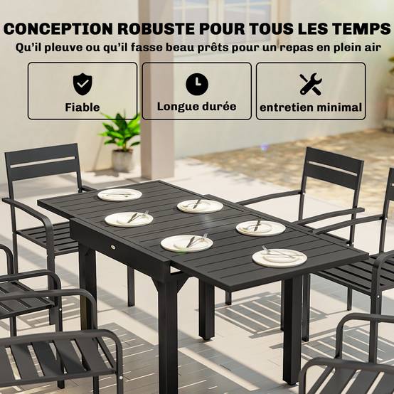 Table de jardin extensible aluminium pour 6 personnes repas extérieur 160cm noir - ComfortXL Outdoor Living - Image 8