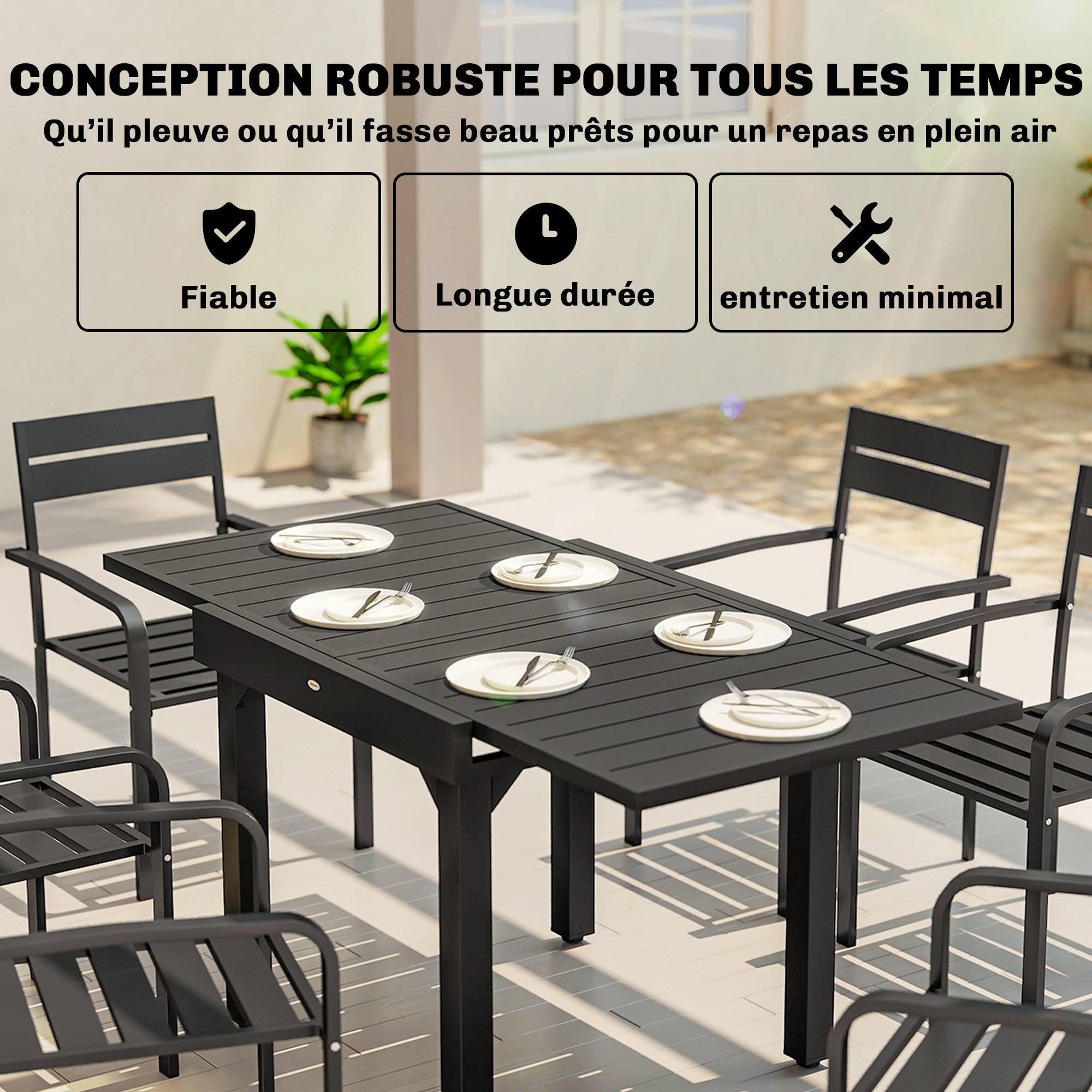 Table de jardin extensible aluminium pour 6 personnes repas extérieur 160cm noir - ComfortXL Outdoor Living - Image 8
