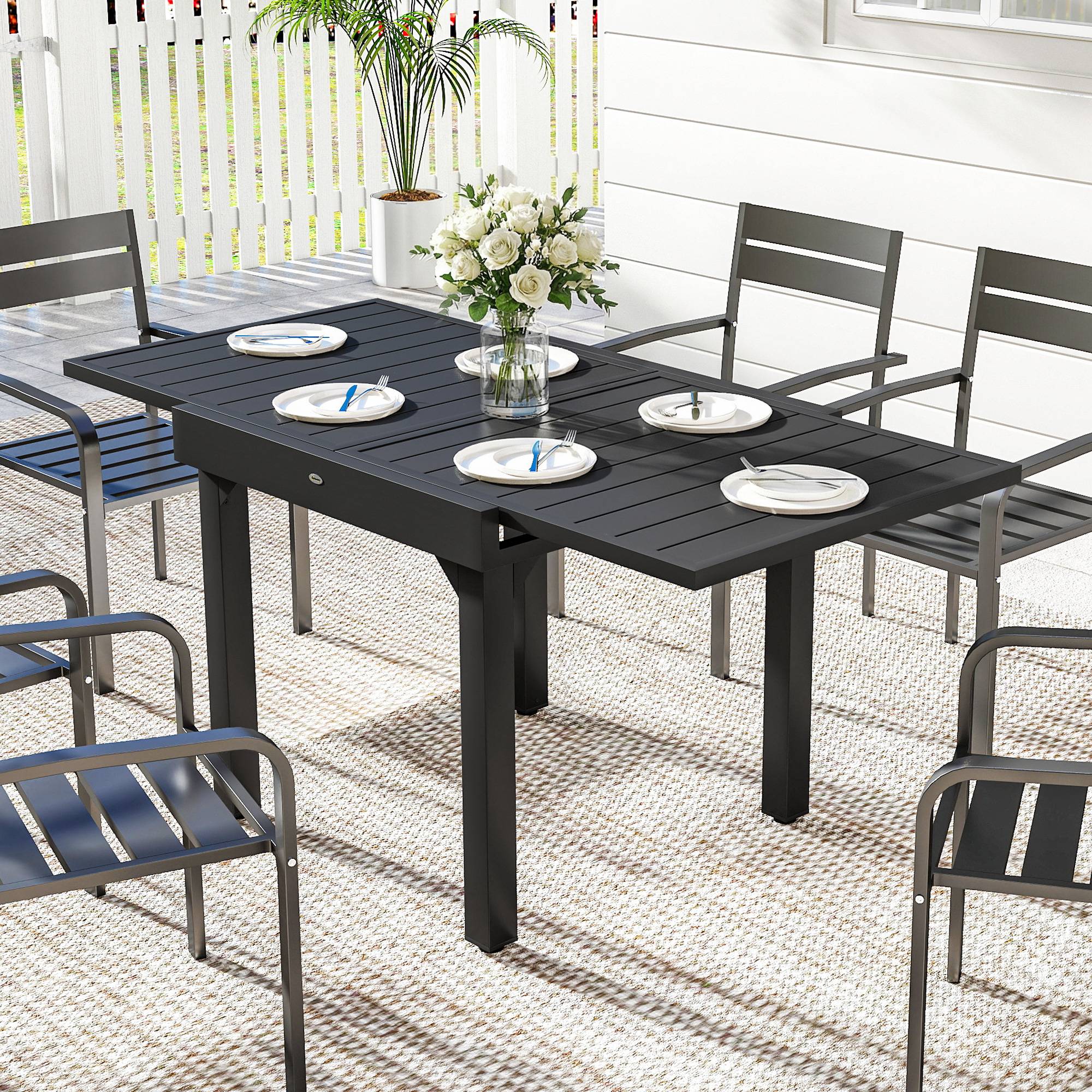 Table de jardin extensible aluminium pour 6 personnes repas extérieur 160cm noir - ComfortXL Outdoor Living - Image 4