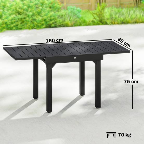 Table de jardin extensible aluminium pour 6 personnes repas extérieur 160cm noir - ComfortXL Outdoor Living - Image 5