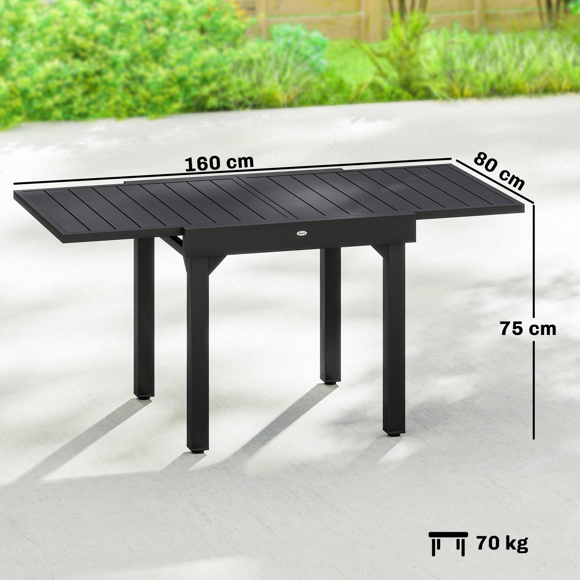 Table de jardin extensible aluminium pour 6 personnes repas extérieur 160cm noir - ComfortXL Outdoor Living - Image 5