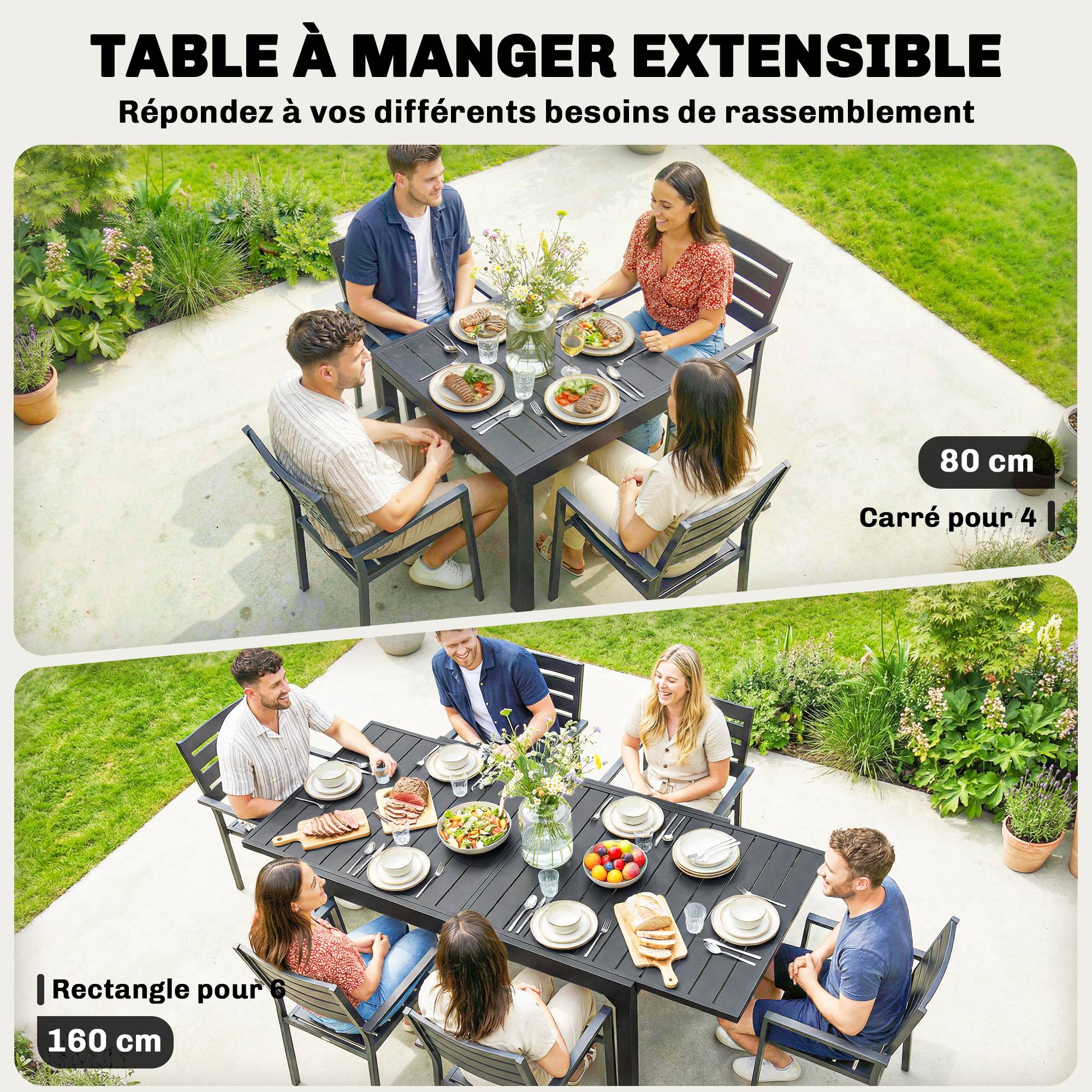 Table de jardin extensible aluminium pour 6 personnes repas extérieur 160cm noir - ComfortXL Outdoor Living - Image 6