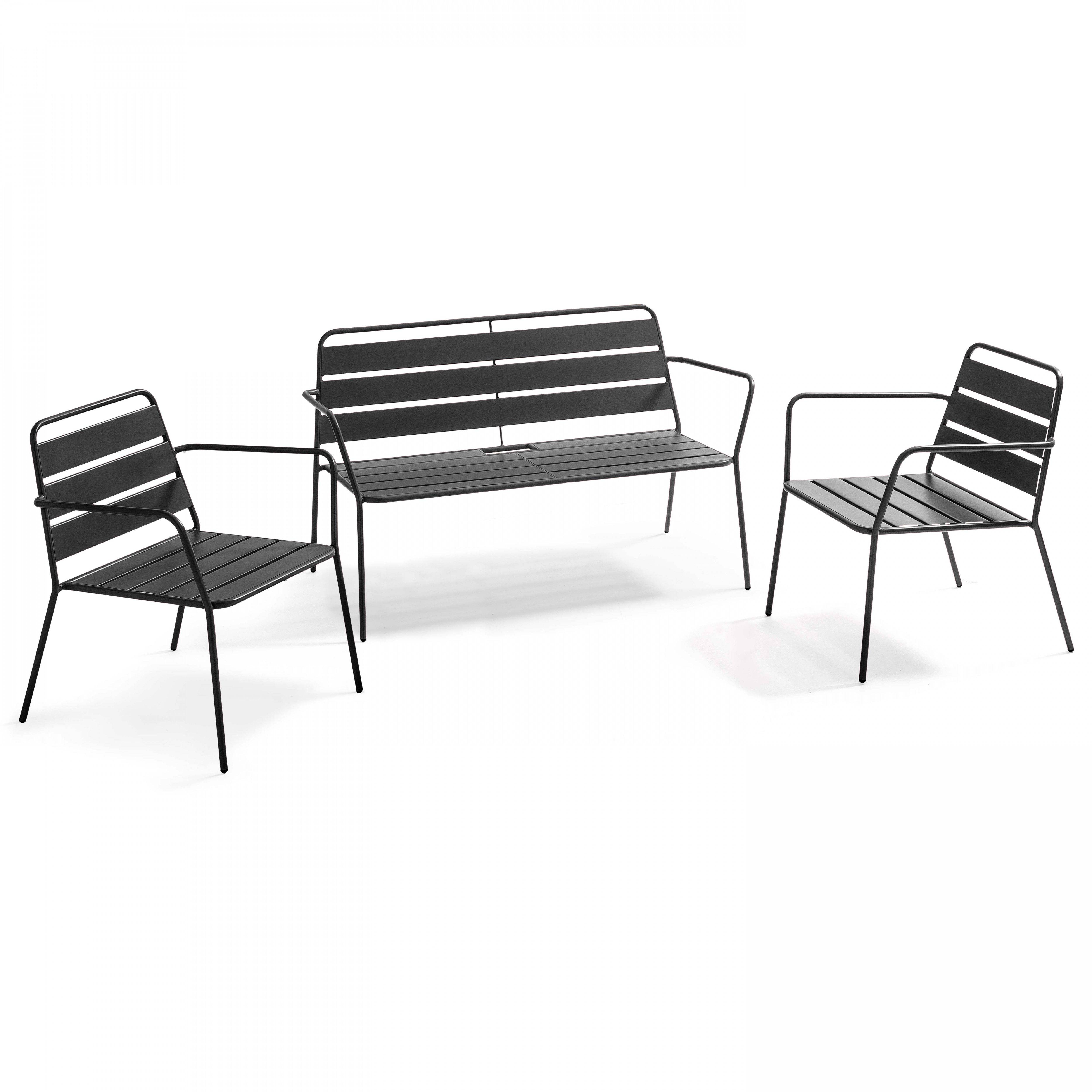 Oviala - Salon de jardin 4 places en métal anthracite Palavas - Oviala - Imagen 1