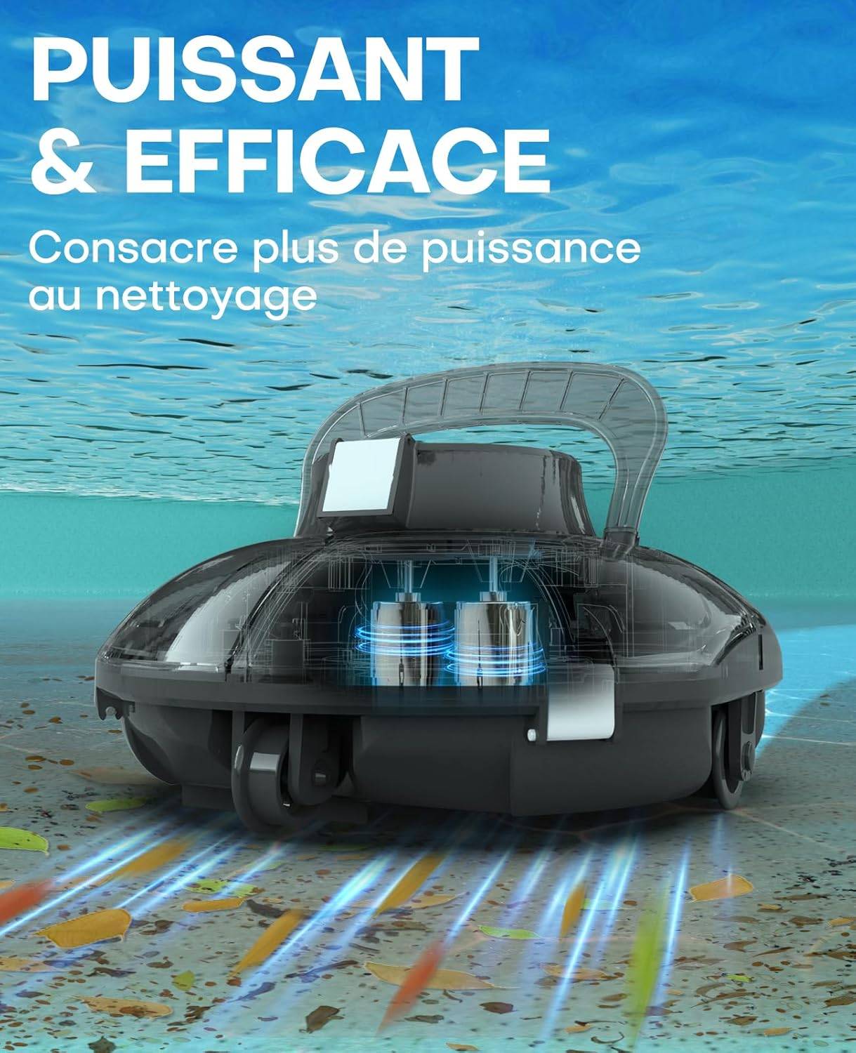 WYBOT - Robot Piscine Sans Fil WINNY 200 idéal pour Piscines Hors Sol ? Double Filtration, Autonomie 75 min, Léger et Compact - Image 2