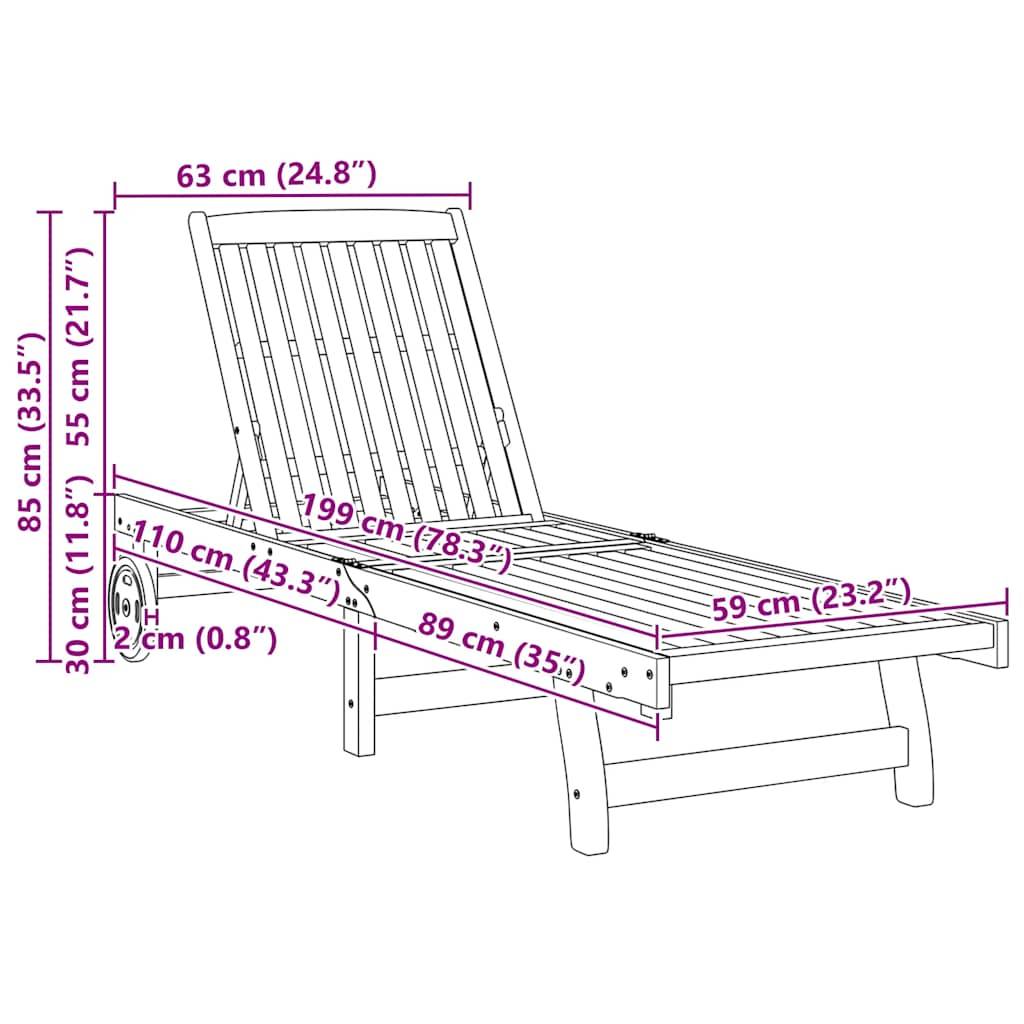 2 pcs Chaises longue | Transat | Bain de soleils Bois d'acacia solide - Image 9