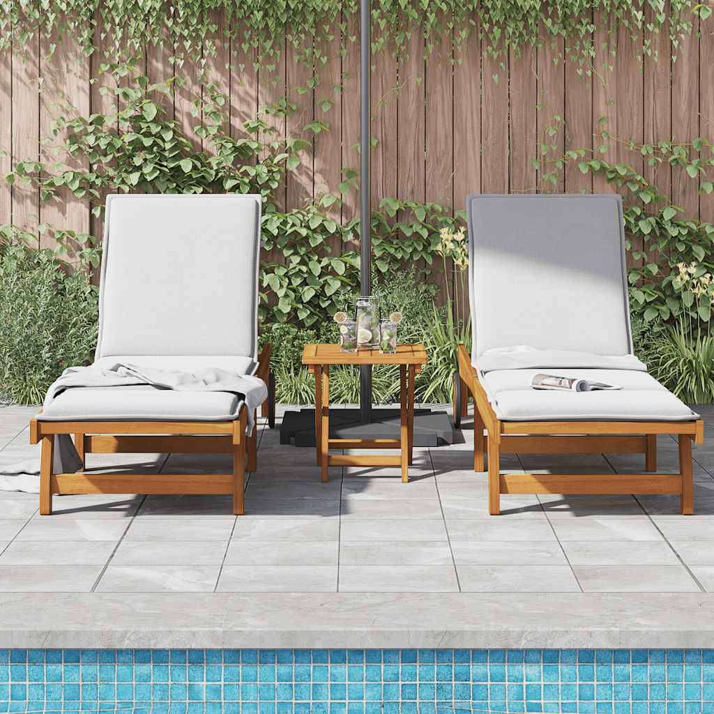 2 pcs Chaises longue | Transat | Bain de soleils Bois d'acacia solide - Image 3