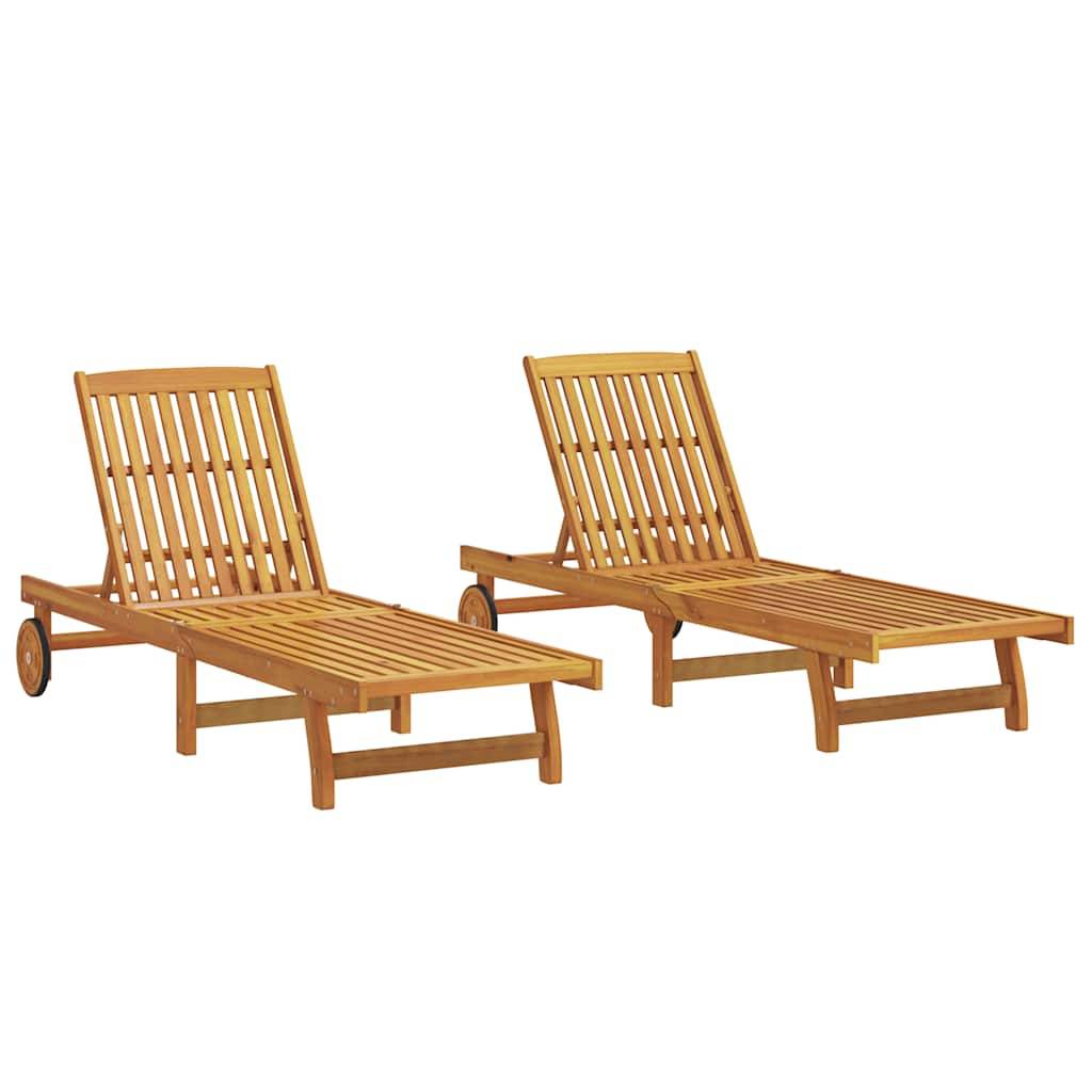 2 pcs Chaises longue | Transat | Bain de soleils Bois d'acacia solide - Image 1