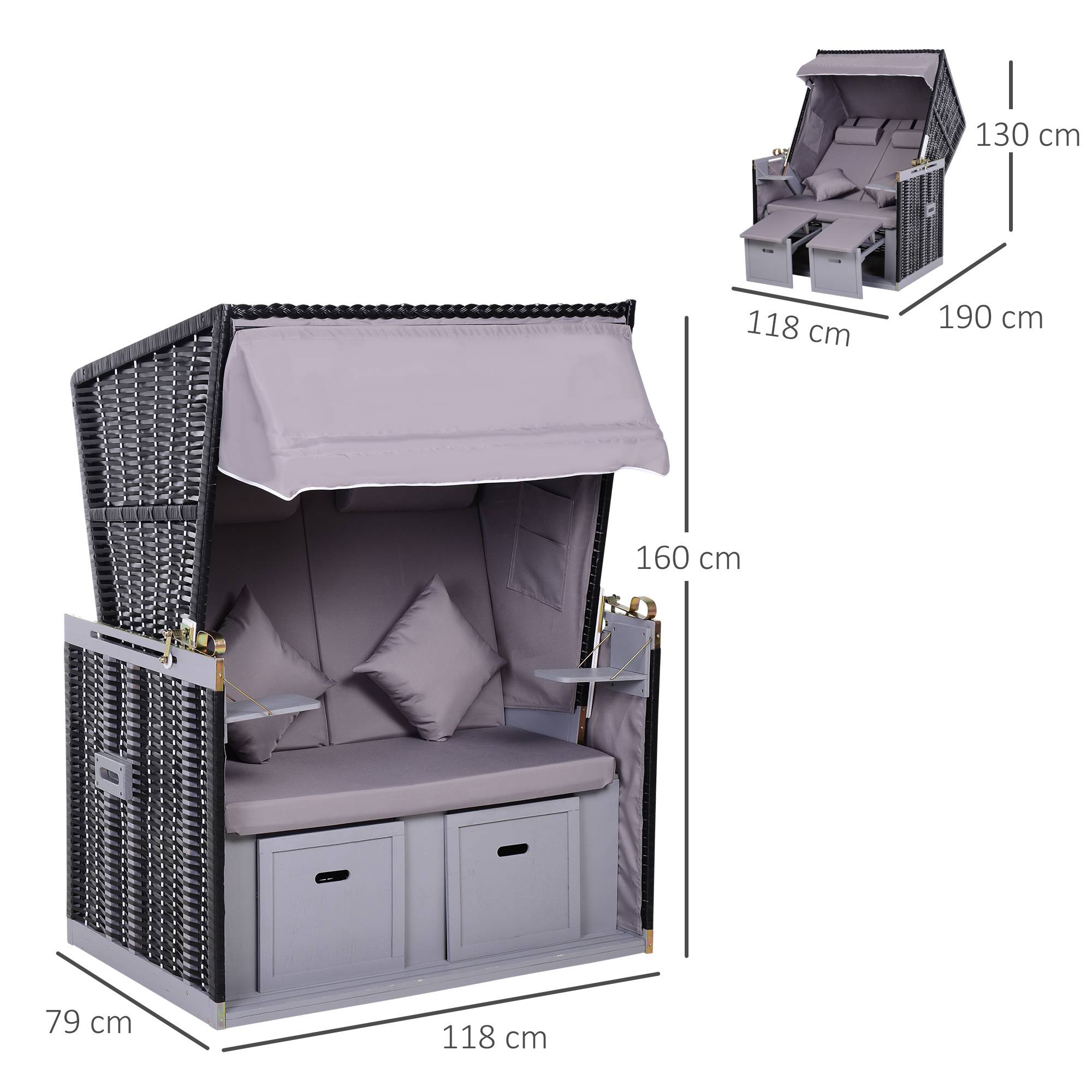 Cabine de plage résine tressée gris 118 x 79 x 150 cm - PANGIVO - Image 5