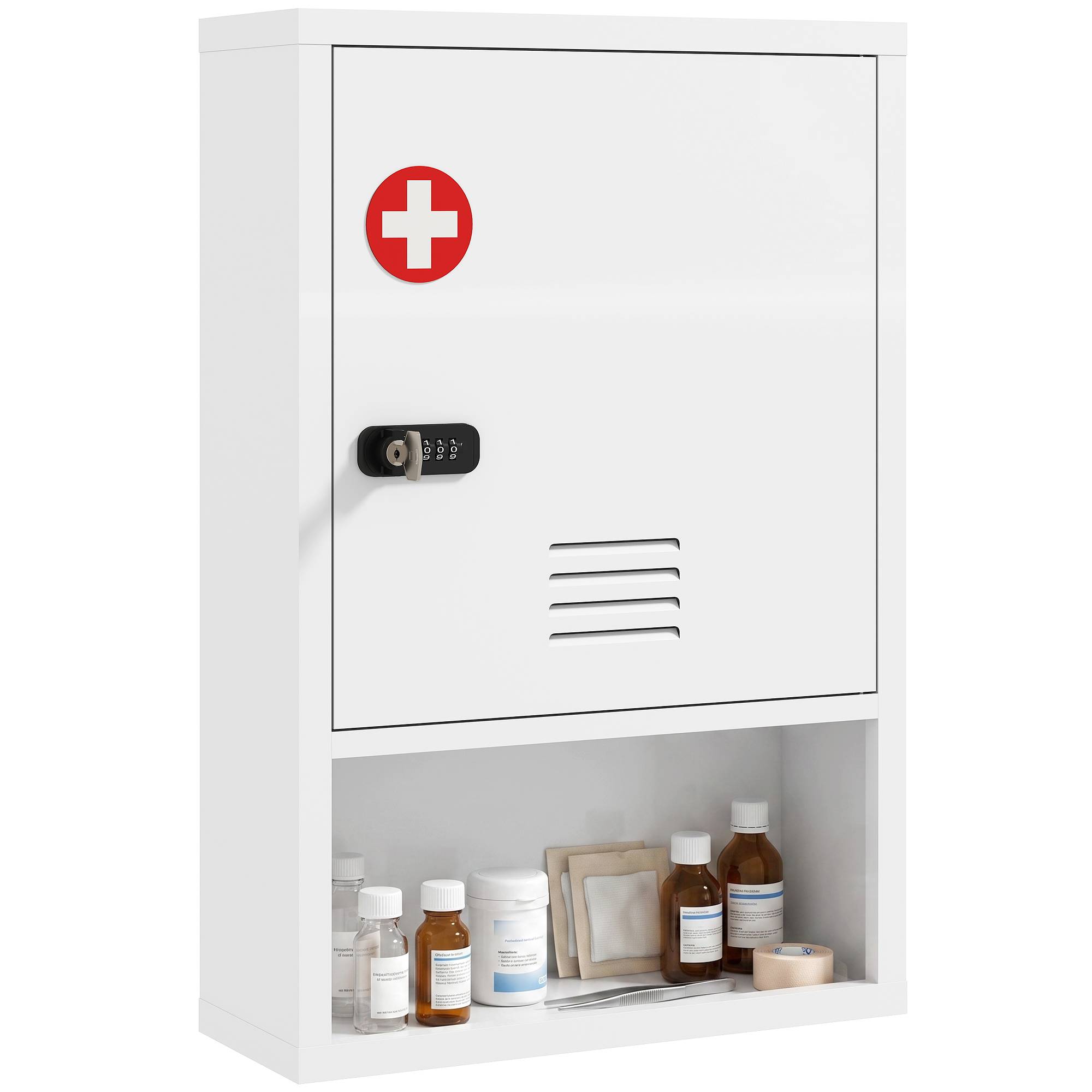 Sans Marque - Armoire pharmacie murale serrure combinaison clé 3 niveaux verrouillable blanche - Image 1