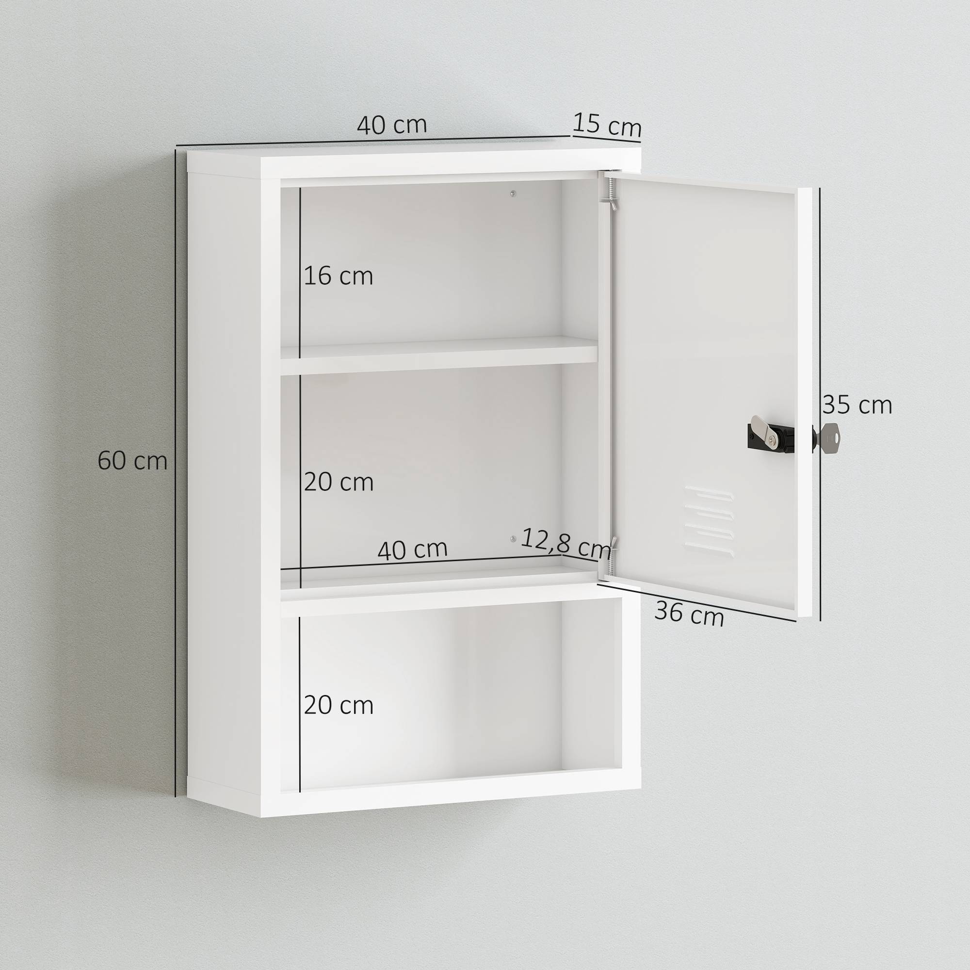 Sans Marque - Armoire pharmacie murale serrure combinaison clé 3 niveaux verrouillable blanche - Image 5